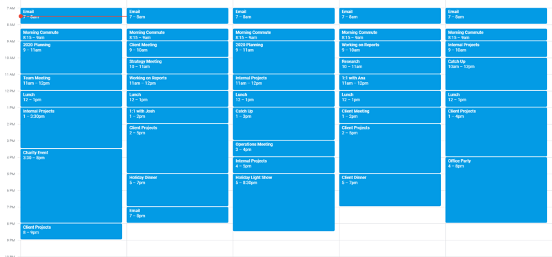 Photo of a calendar with every hour blocked off for a different activity