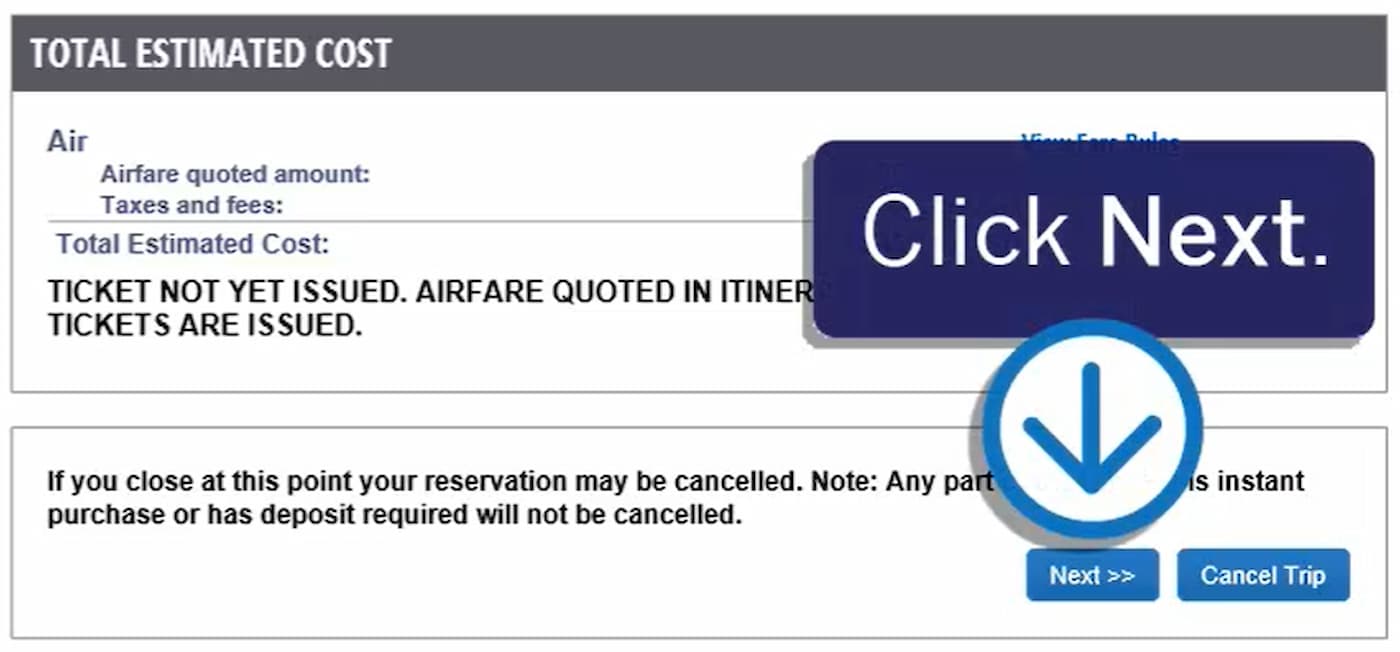 concur continue with reservation