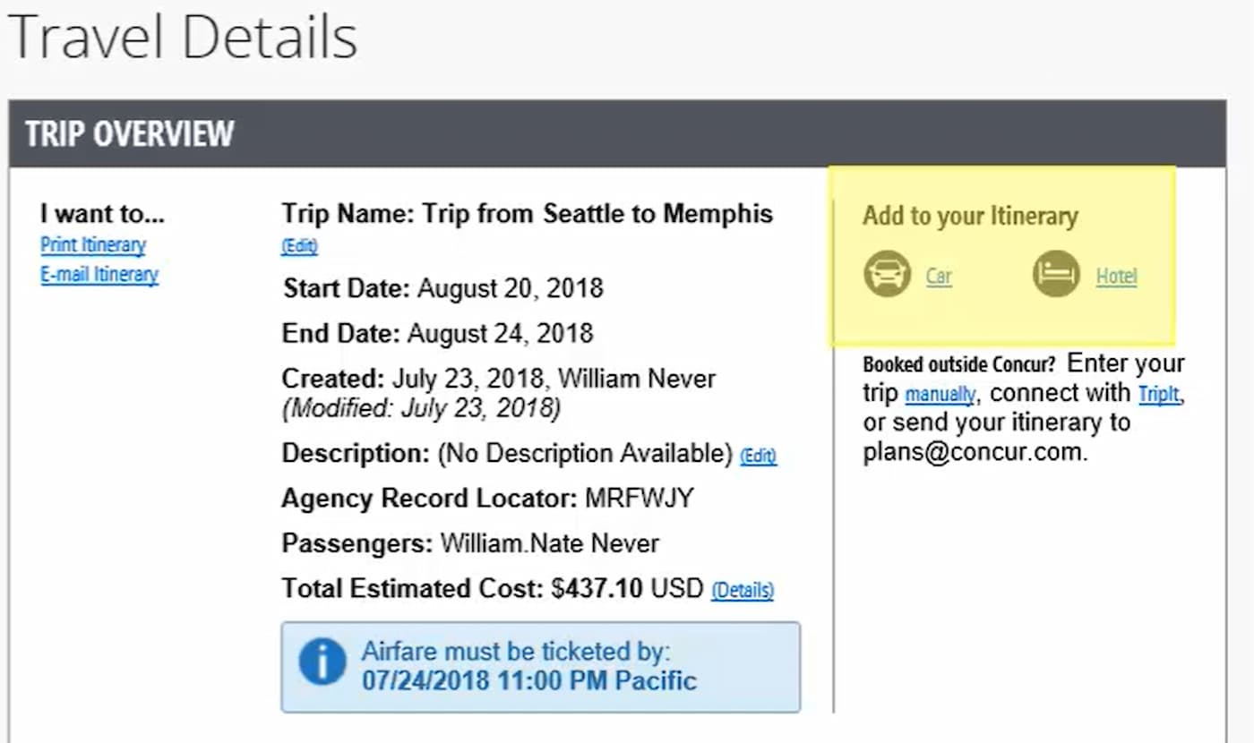 concur travel details