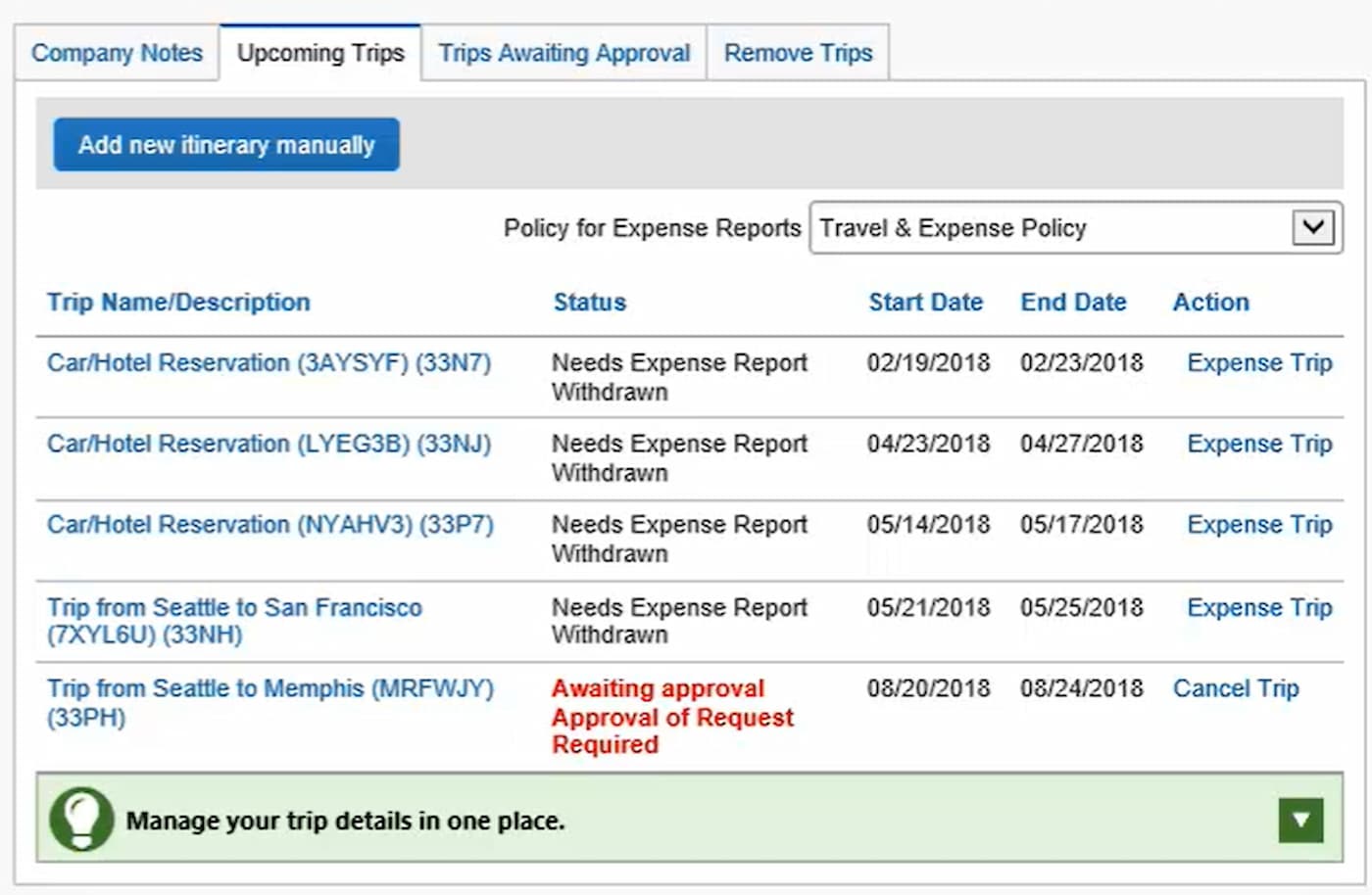 concur upcoming trips