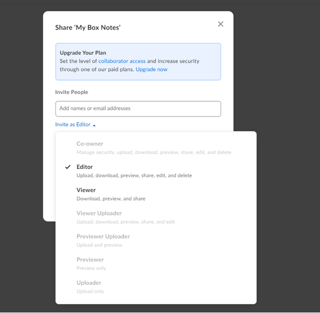 Box Sharing options