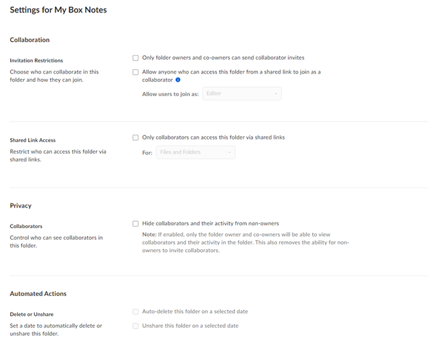 Box Notes settings