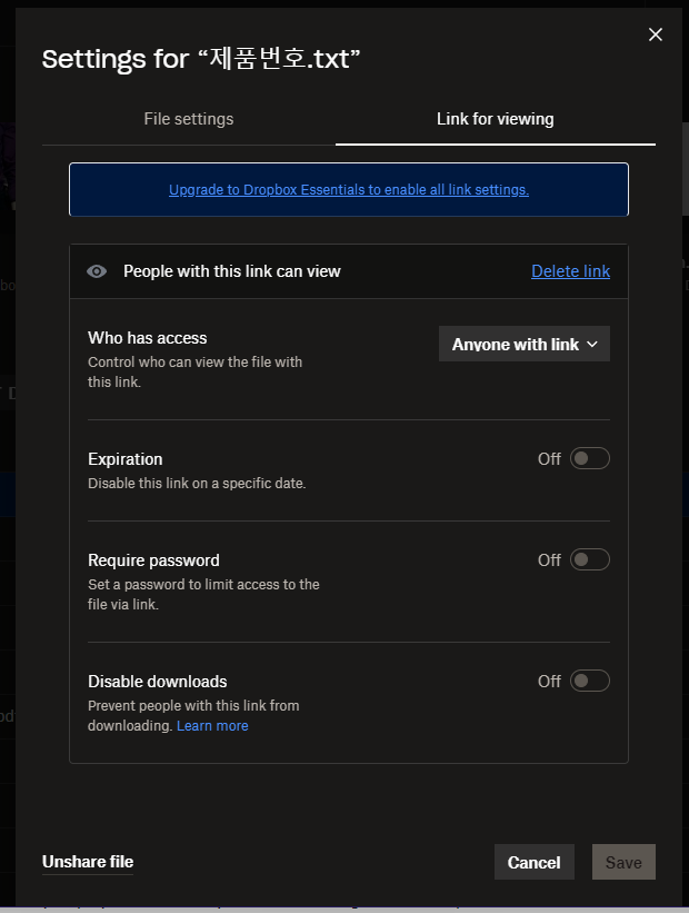 Dropbox sharing access