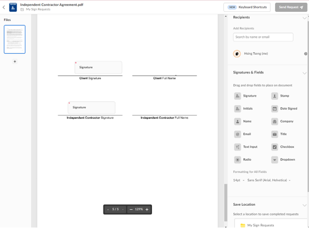 built-in e-sign tool