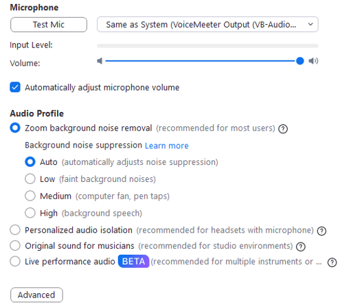 Zoom Audio Settings