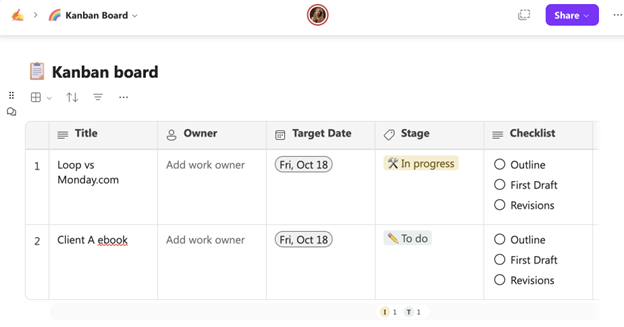Microsost Loop Kanban board