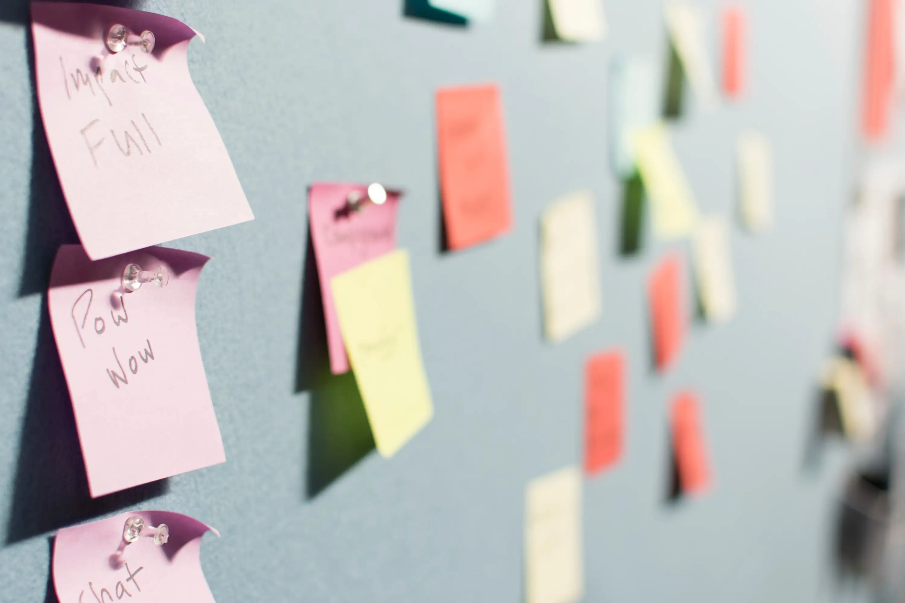 Photo of an agile idea board with sticky notes that people use to help boost their productivity 